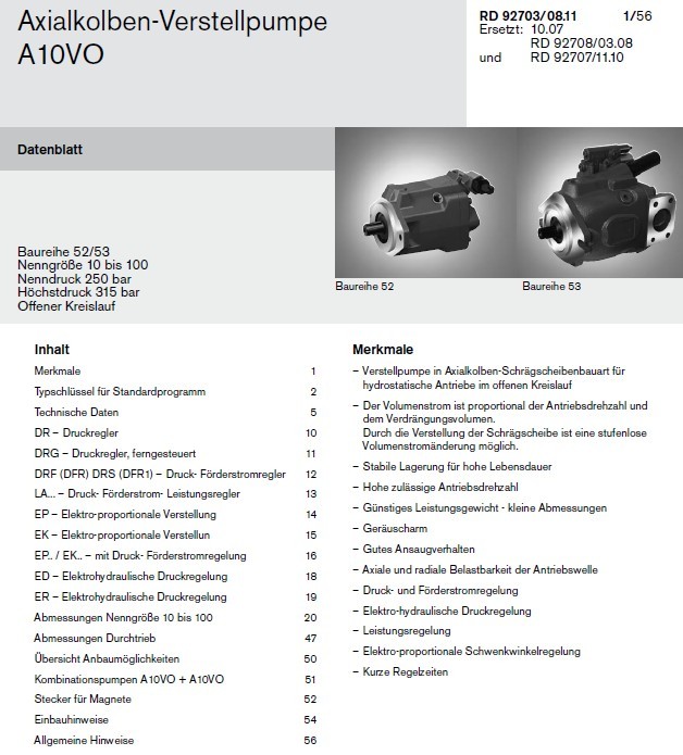 A10VO 柱塞泵|德国Rexroth力士乐官方网站|Rexroth力士乐油泵|柱塞泵|齿轮泵|Rexroth力士乐叶片-液压设备维修